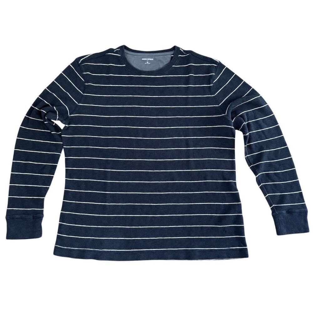 Banana Republic Waffle Knit Blue Striped Crewneck Long Sleeve Shirt Men's XL